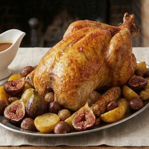 Chapon rôti farci au foie gras et figues