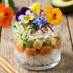 Chirashi saumon cru mariné à la sauce soja (60ml)