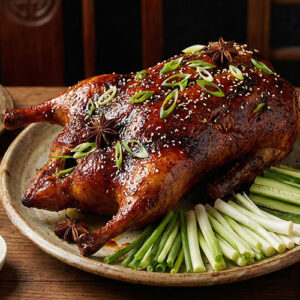 Poulet fermier gras entier laqué aux 5 épices et miel